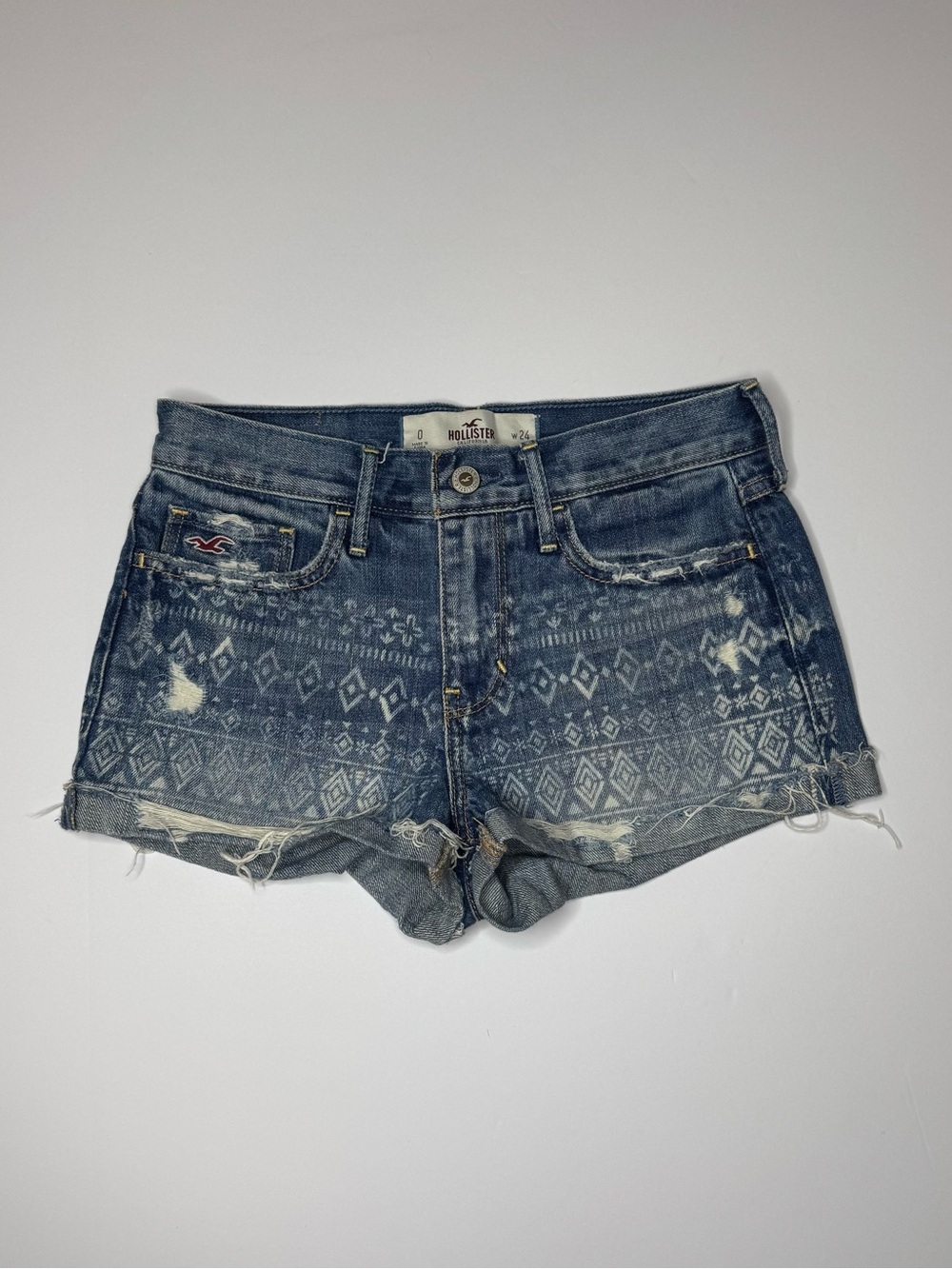 Hollister Denim Shorts Size 0 Distressed Cuffed Aztec Print Festival